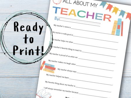 All About My Teacher Survey - Ready to Print Now! Online Sale