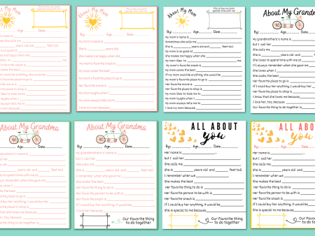 Mother s Day Printable: Mom Questionnaire & Grandma Questionnaire 8 Pack (instant download!) Supply