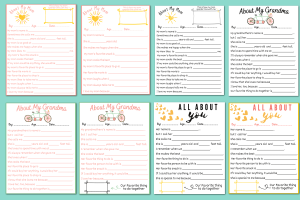 Mother s Day Printable: Mom Questionnaire & Grandma Questionnaire 8 Pack (instant download!) Supply