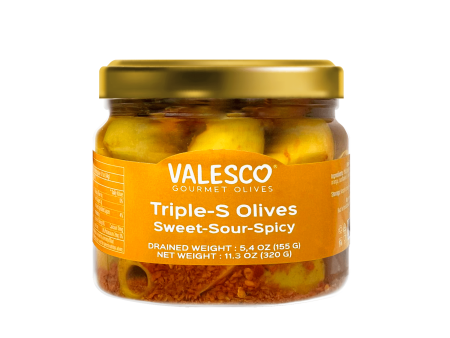 [Best Before: 05 04 25] Valesco Sweet Sour Spicy Triple S Olives, 11.3 oz Fashion