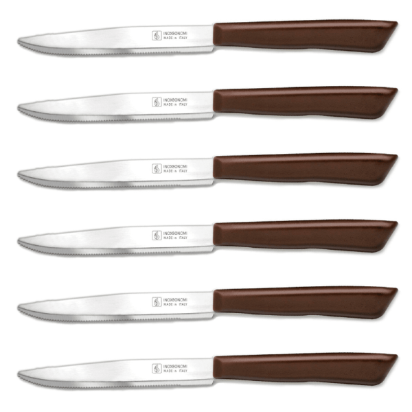 Inoxbonomi Italian Table Stainless Steel Steak Knife 11 cm Brown, Set of 6 on Sale